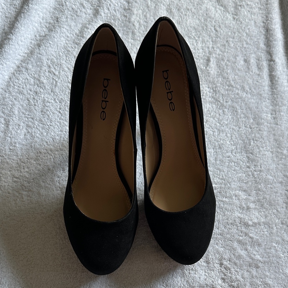 Bebe Amia Black Suede-Like 5” Heels Size 7.5 - Picture 3 of 9